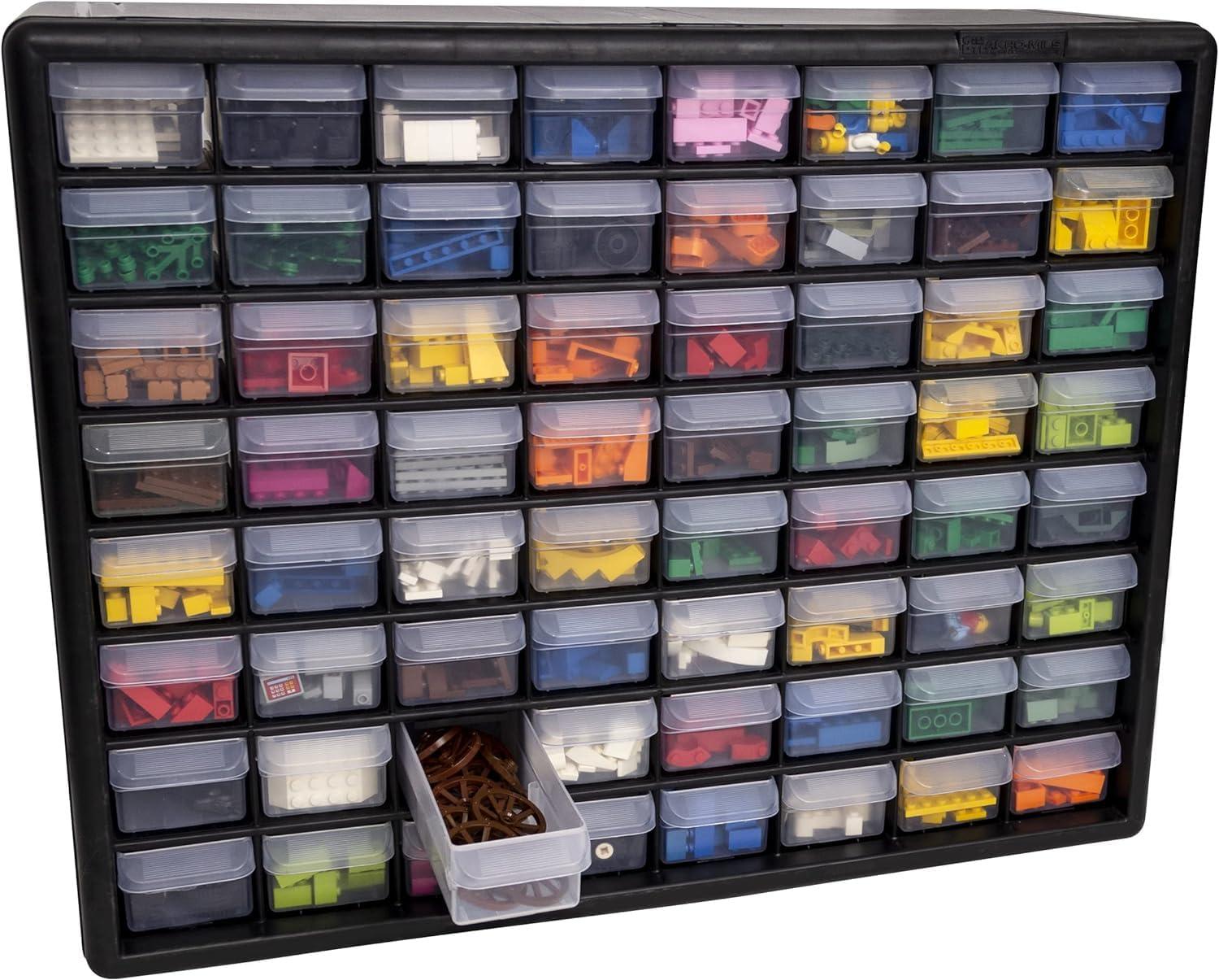 Akro-Mils 64 Drawer Plastic Cabinet Storage Organizer with Drawers for Hardware, Small Parts, Craft Supplies, Black