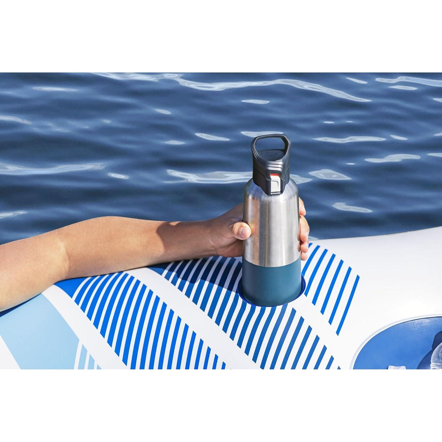 Hydro-Force Rapid Durable Rider Quad 4 Person River Tube with Built In Coolers, Cup Holders and Heavy Duty Handles, Multicolor