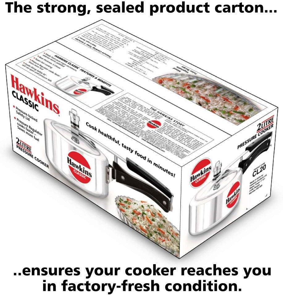 Hawkins Classic 2L Aluminum Pressure Cooker: Stovetop, Cool Touch Handle, Hand Wash, Silver, 1-Year Warranty