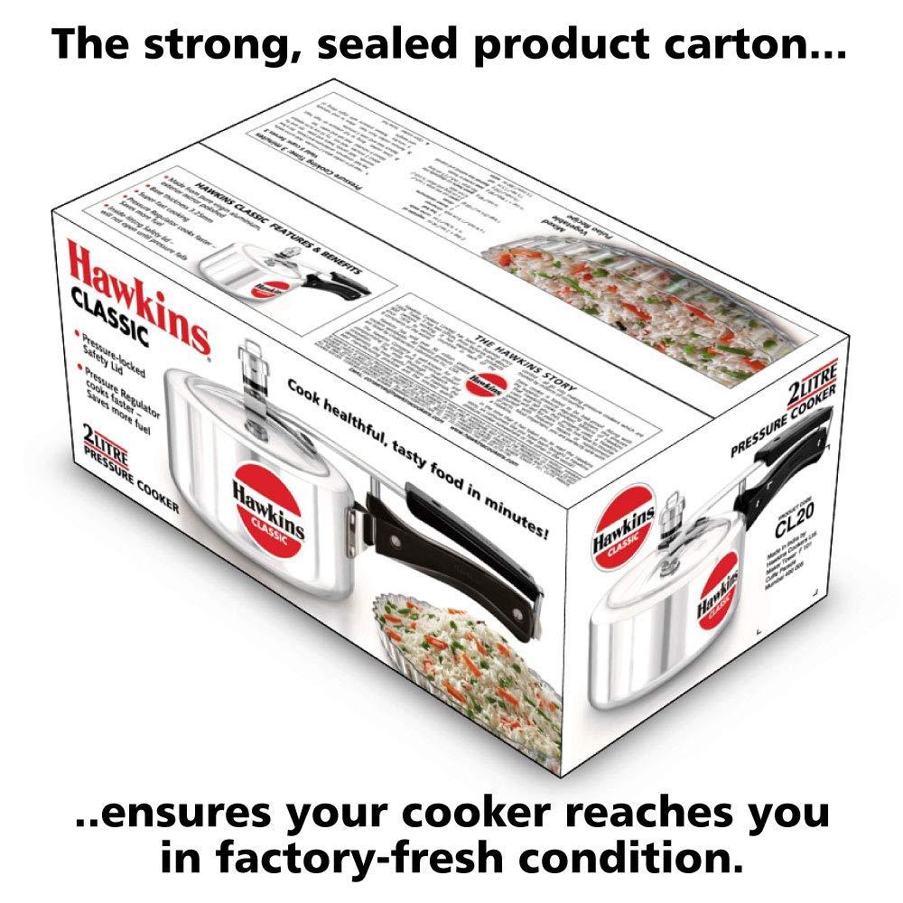 Hawkins Classic 2L Aluminum Pressure Cooker: Stovetop, Cool Touch Handle, Hand Wash, Silver, 1-Year Warranty