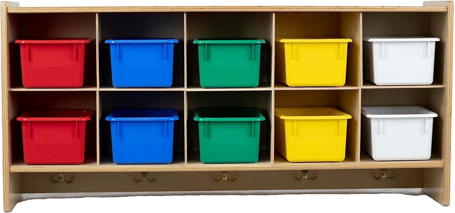 Birch Wood Wall Mount Cubby Storage with Colorful Bins