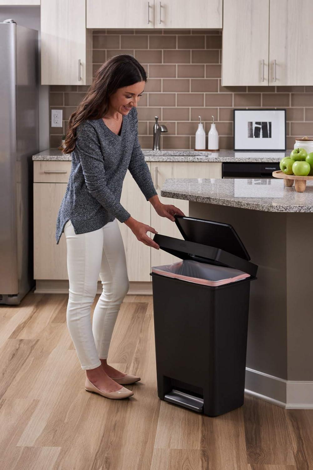 Black Plastic 13-Gallon Step-On Kitchen Trash Can