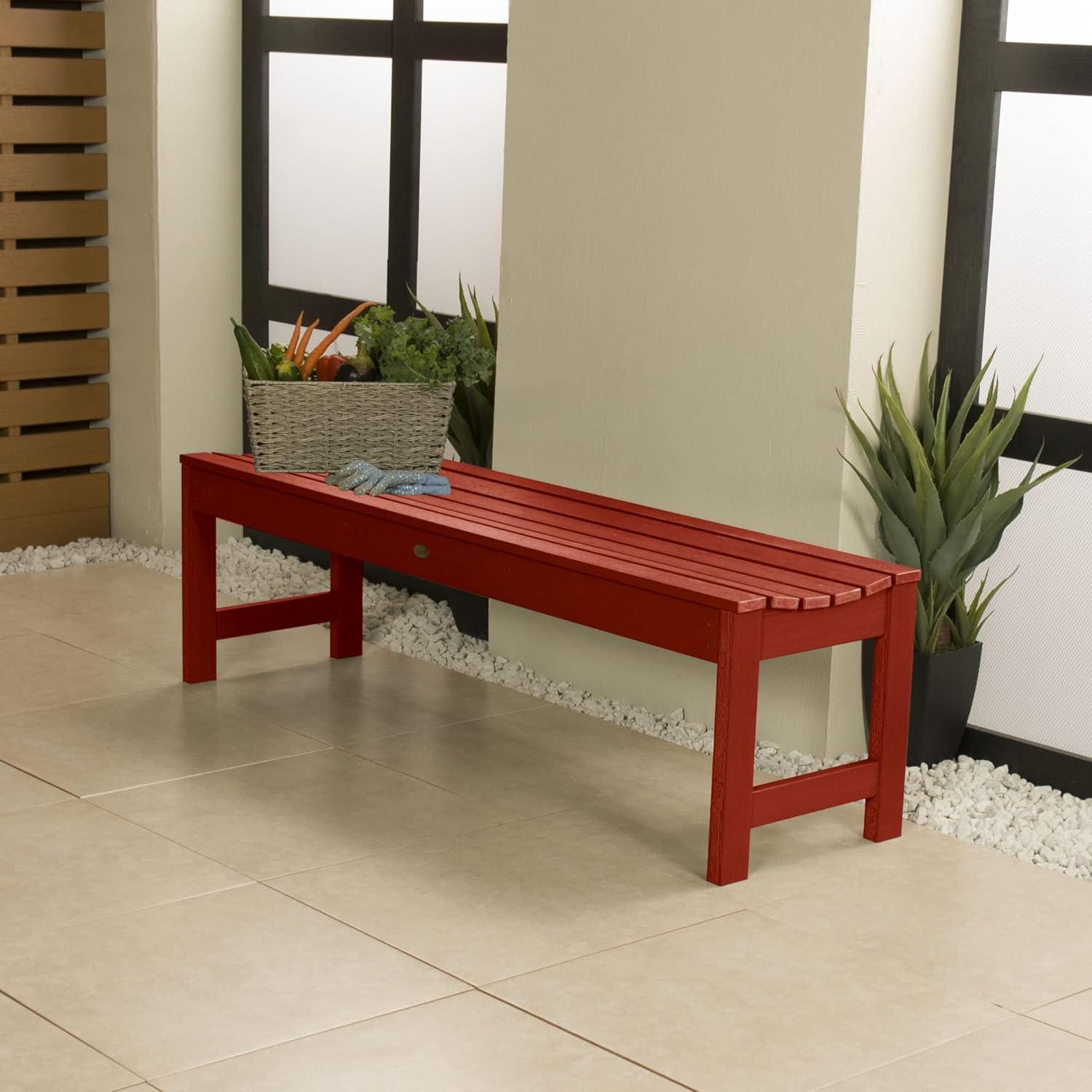 Rustic Red Recycled Plastic Backless Outdoor Bench, 5 Feet