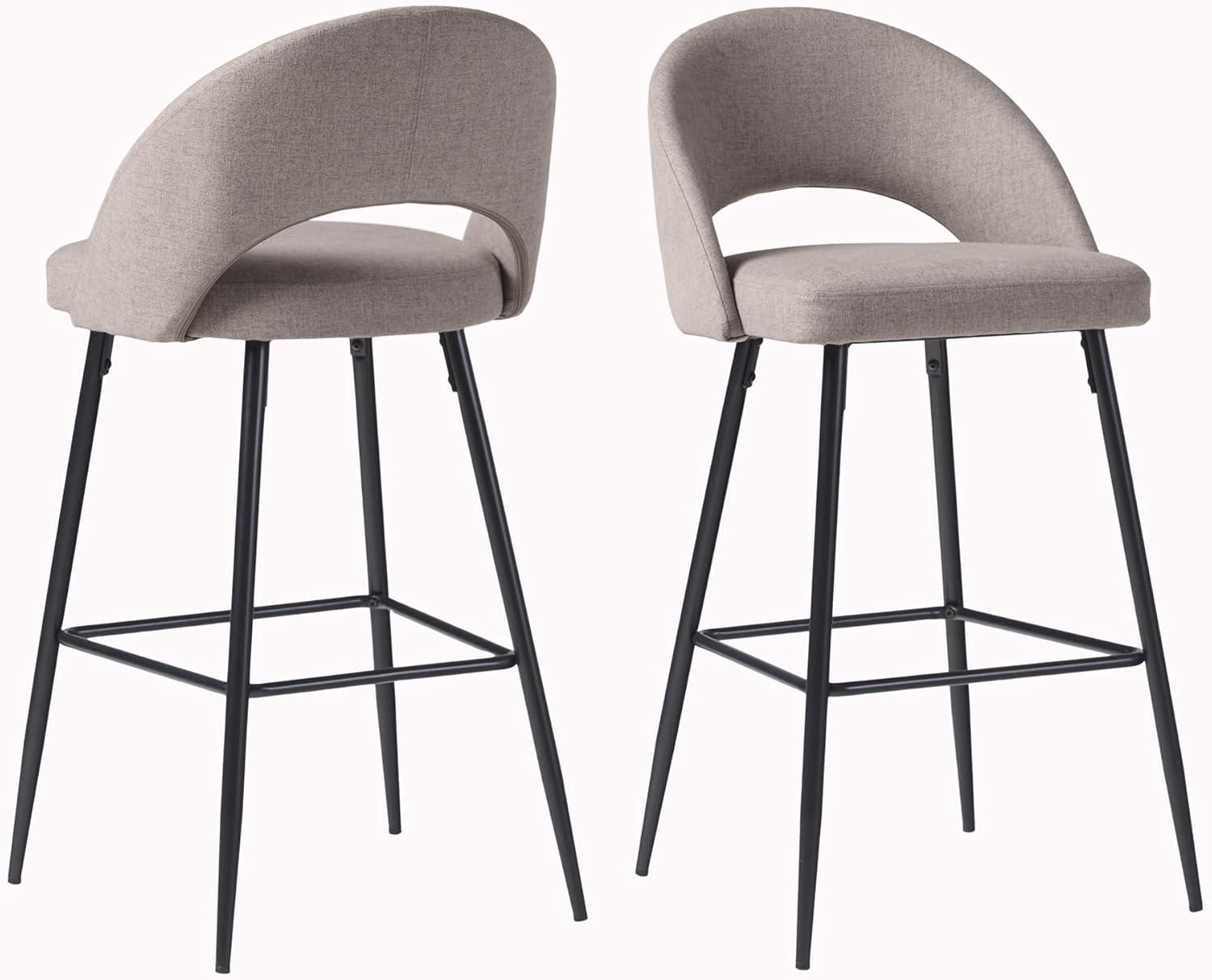 Walker Edison Set of 2 Modern Bar-Height Upholstered Barstools, Mushroom