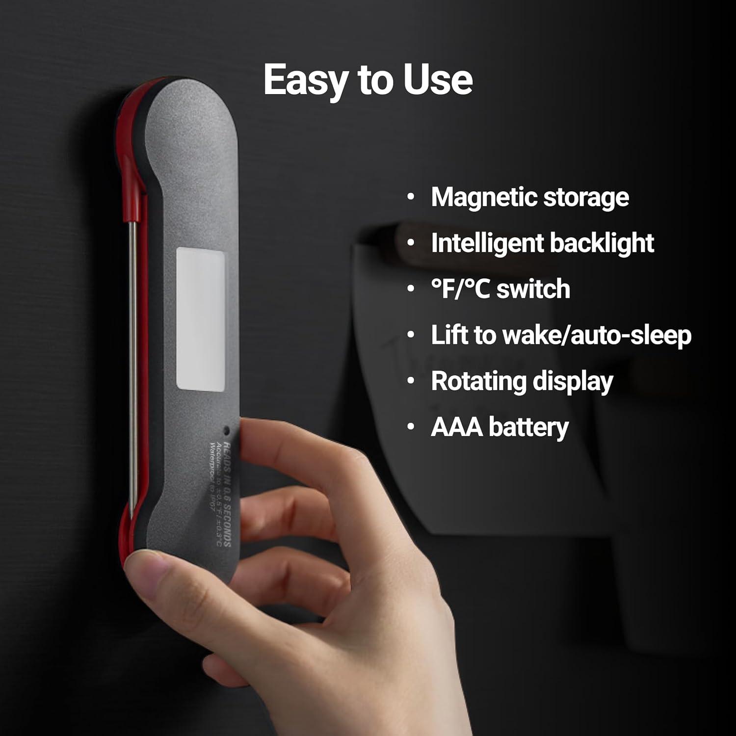 ThermoMaven 0.6S Instant Read Meat Thermometer, Professional Digital Food Cooking Thermometer with High Accuracy(±0.5°F), Backlit, Waterproof for Candy, Grill, BBQ, Oven, Kitchen