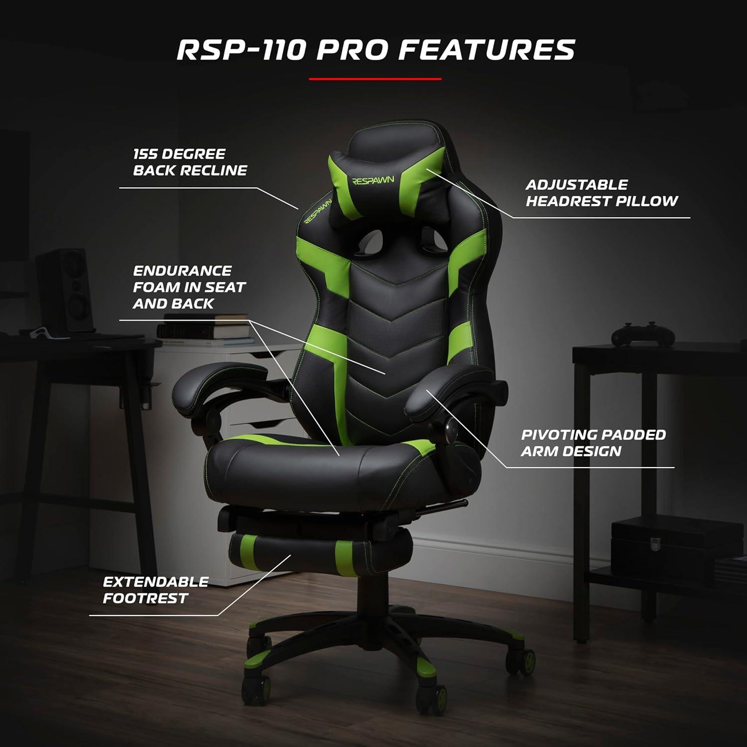 Respawn RESPAWN 110 Pro Gaming Chair - Gaming Chair with Footrest, Reclining Gaming Chair, Video Gaming Computer Desk Chair, Adjustable Desk Chair, Gaming Chairs For Adults With Headrest Pillow