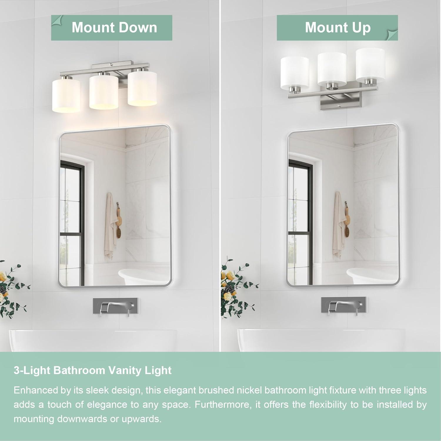 Brushed Nickel Bathroom Light Fixtures, 3-Light Modern Vanity Light Over Mirror