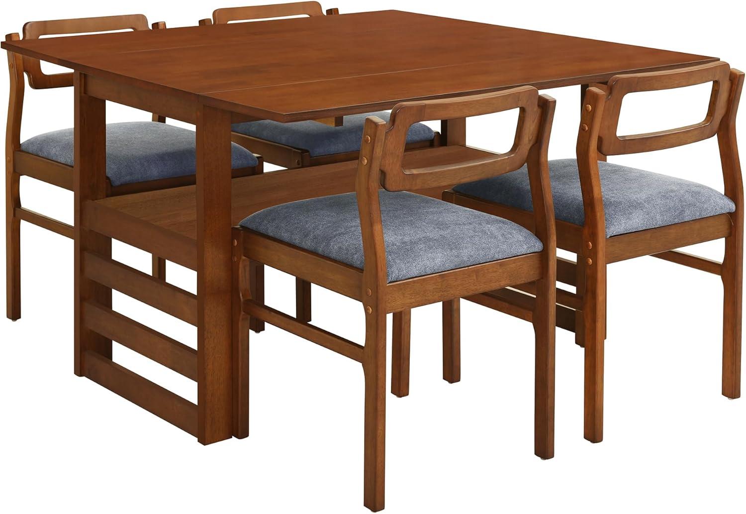 MAYEERTY Modern 5-Piece Extendable Square Dining Table Set with Storage Shelf, Brown