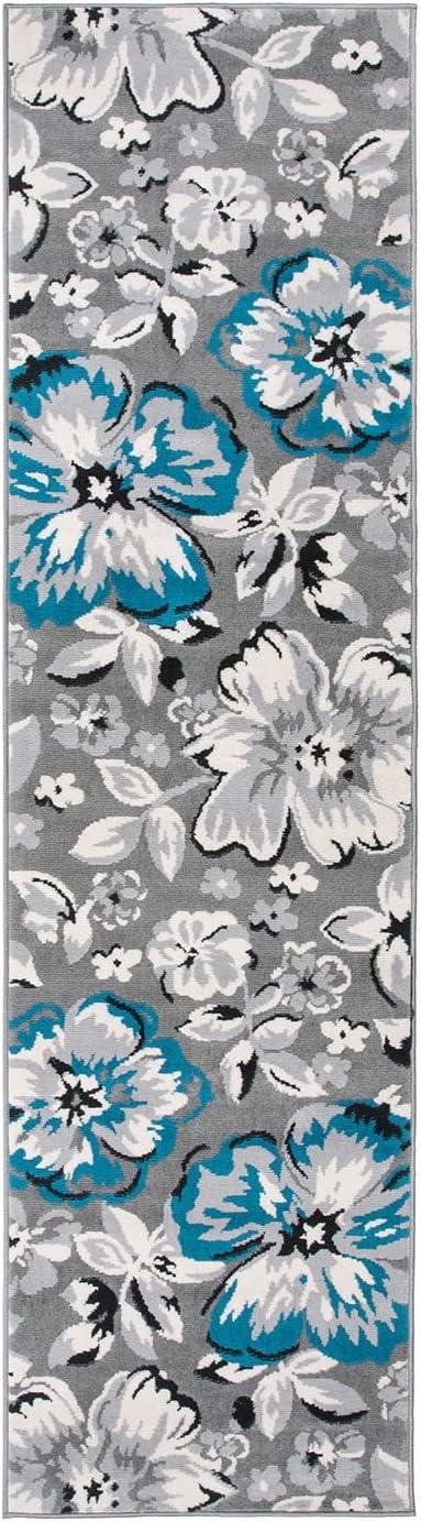 World Rug Gallery Modern Floral Design Blue 2' x 10' Runner Rug