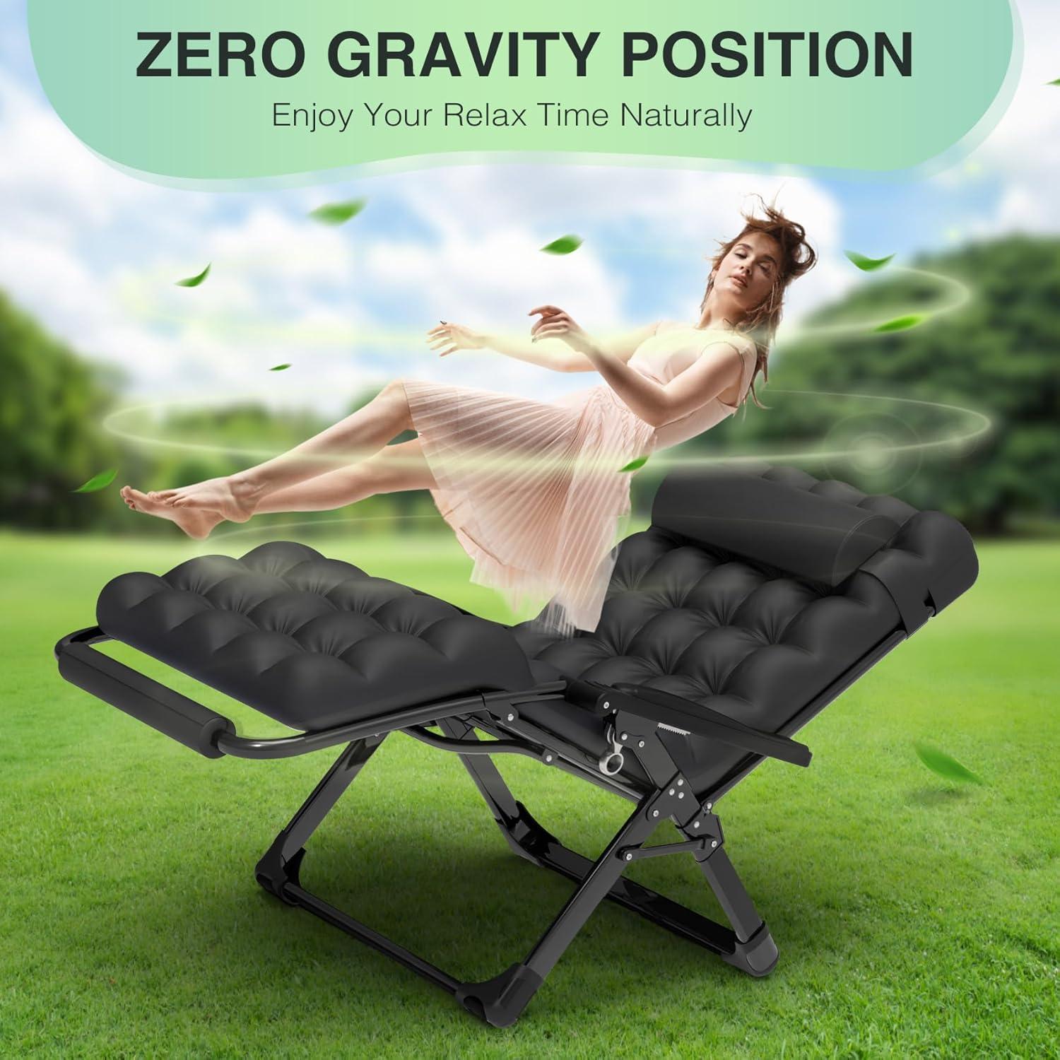 ZENPETIO Oversized Zero Gravity Chair,33In XXL Lounge Chair w/Removable Cushion&Headrest, Reclining Camping Chair w/Upgraded Lock and Footrest, Reclining Patio Chairs Recliner for Indoor Outdoor