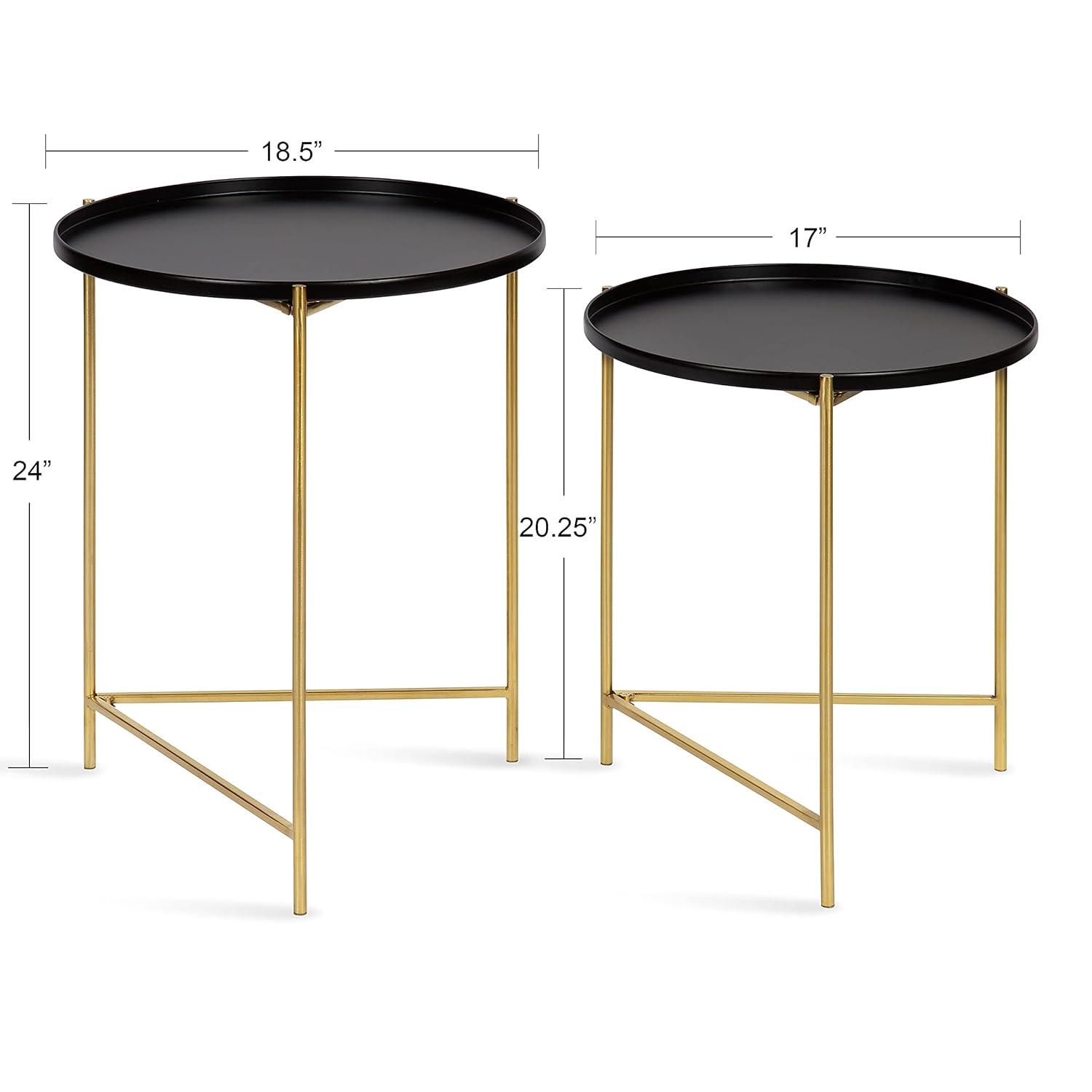 Kate and Laurel Ulani Round Metal Nesting Table, 2 Piece, Black and Gold