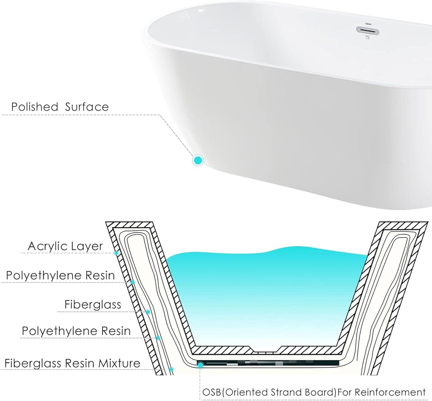 Bali 67" Glossy White Acrylic Freestanding Bathtub