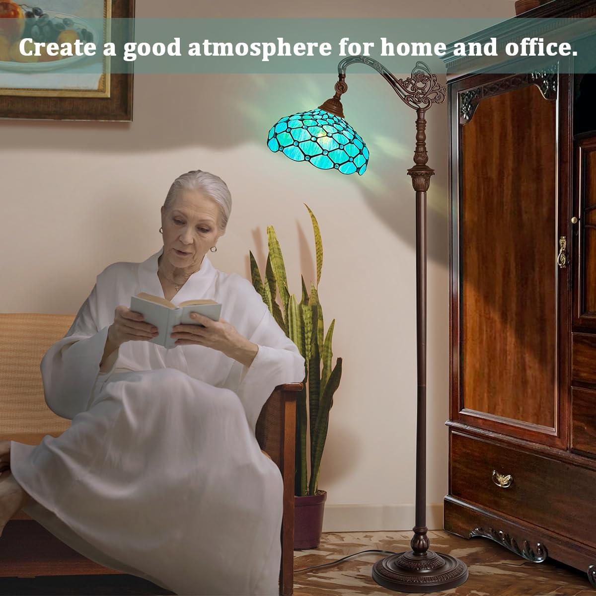 Bloomsbury Market 62" Tiffany-Style Seagrass Blue Beaded Stained Glass Floor Lamp - Adjustable Reading Light