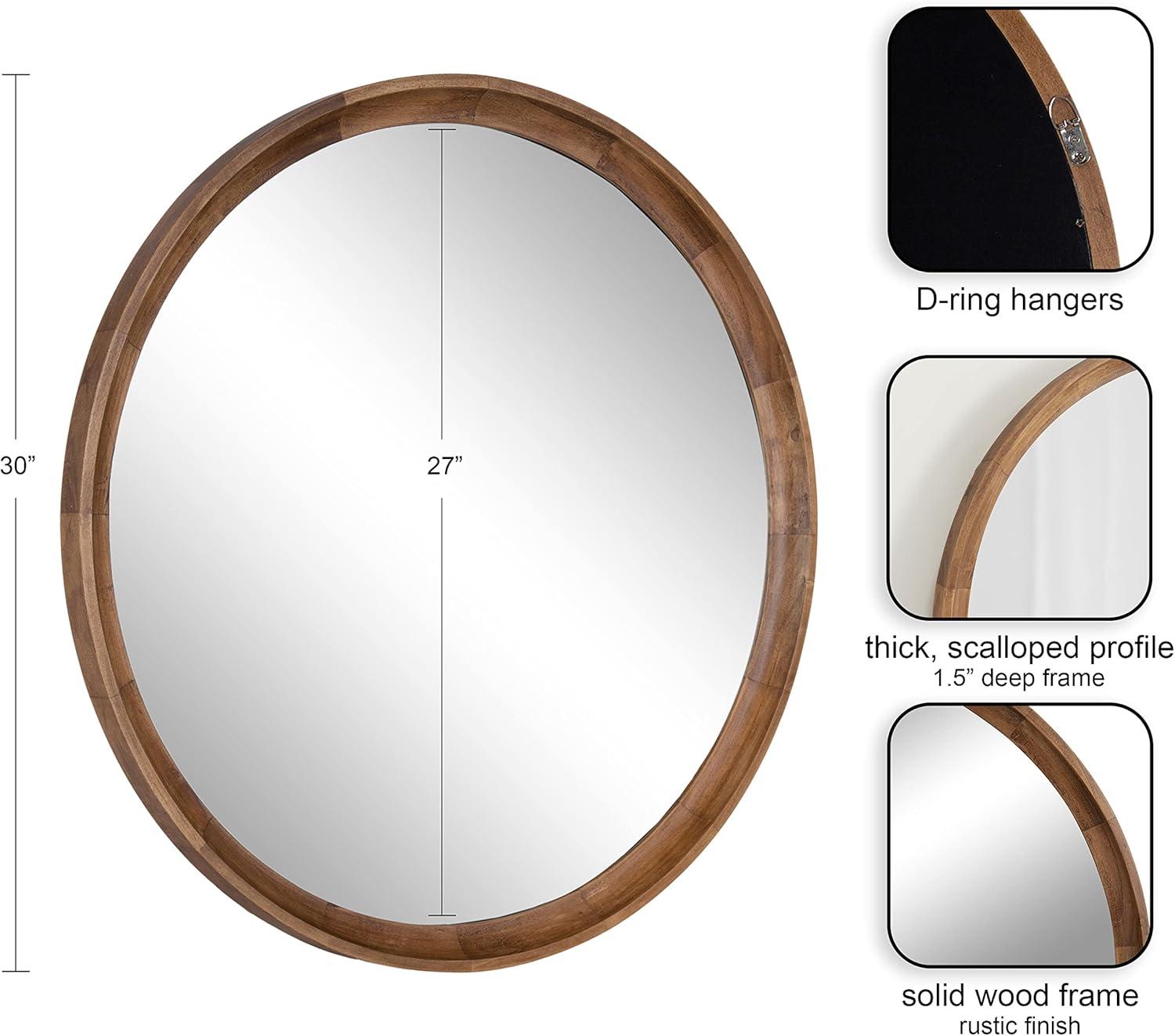 Kate and Laurel Hatherleig Round Wood Round Mirror, 30" Diameter, Natural
