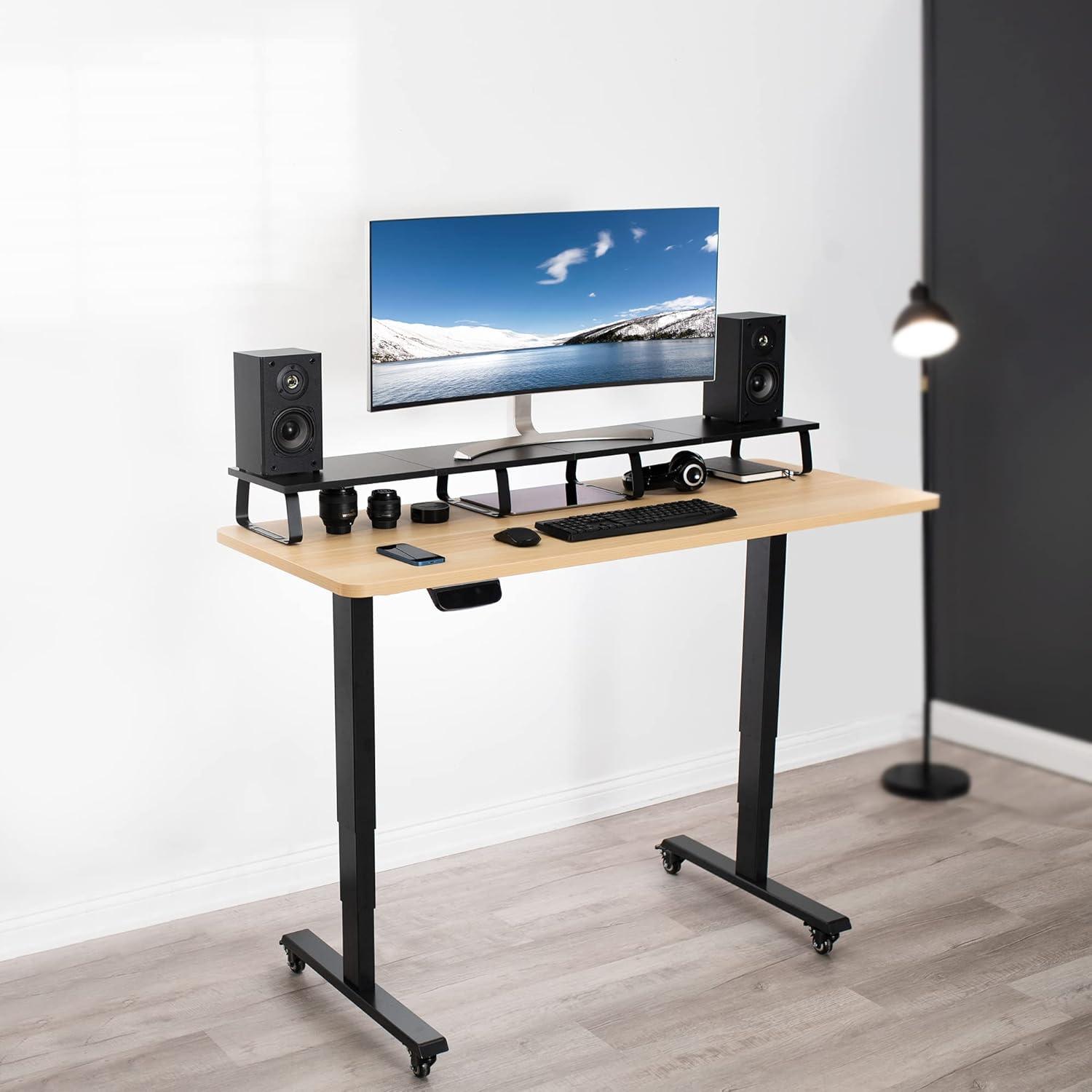 VIVO Black Wood 55" Wide Desktop Stand Ergonomic TV Monitor Riser Desk Organizer