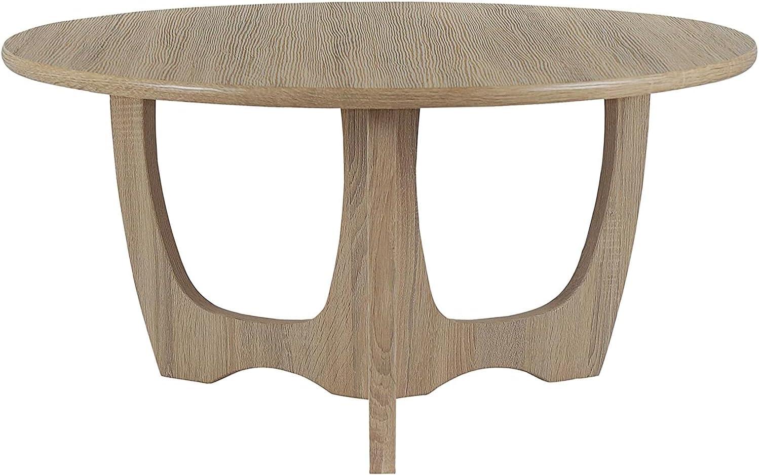 FINECASA Wooden Round Coffee Table, Curved Leg, Furniture, Accent Couch, Coffee Table for Livingroom, Round Wood Table, 36 x 18 Inches, Natural
