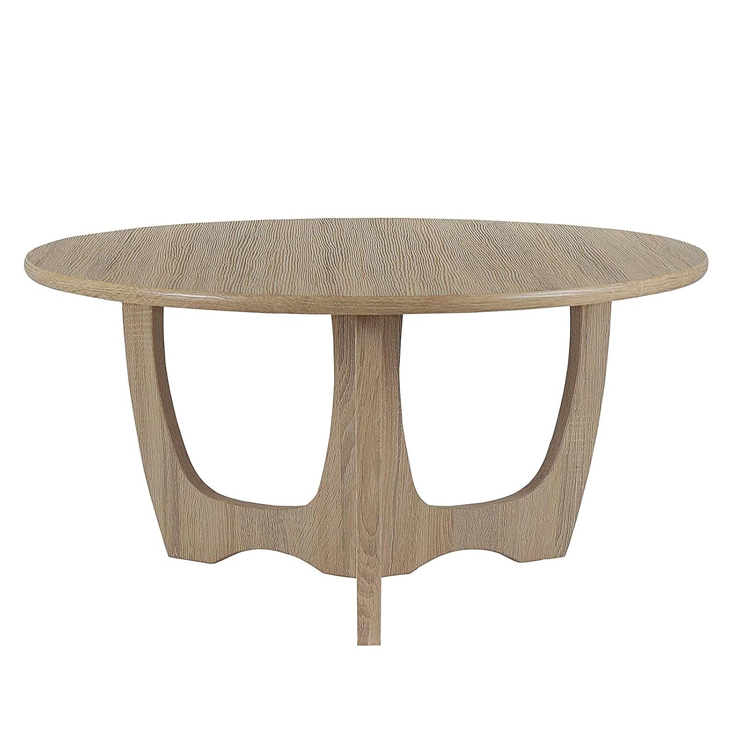 FINECASA Wooden Round Coffee Table, Curved Leg, Furniture, Accent Couch, Coffee Table for Livingroom, Round Wood Table, 36 x 18 Inches, Natural