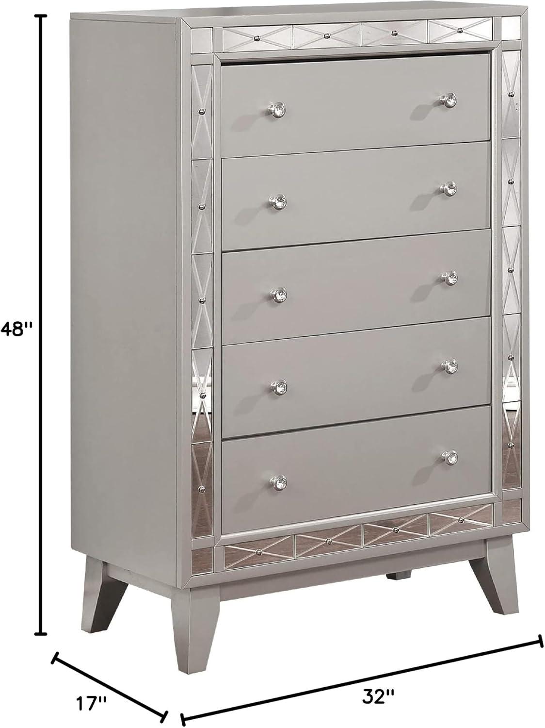 Mercury Silver Glam 5-Drawer Chest with Mirrored Accents