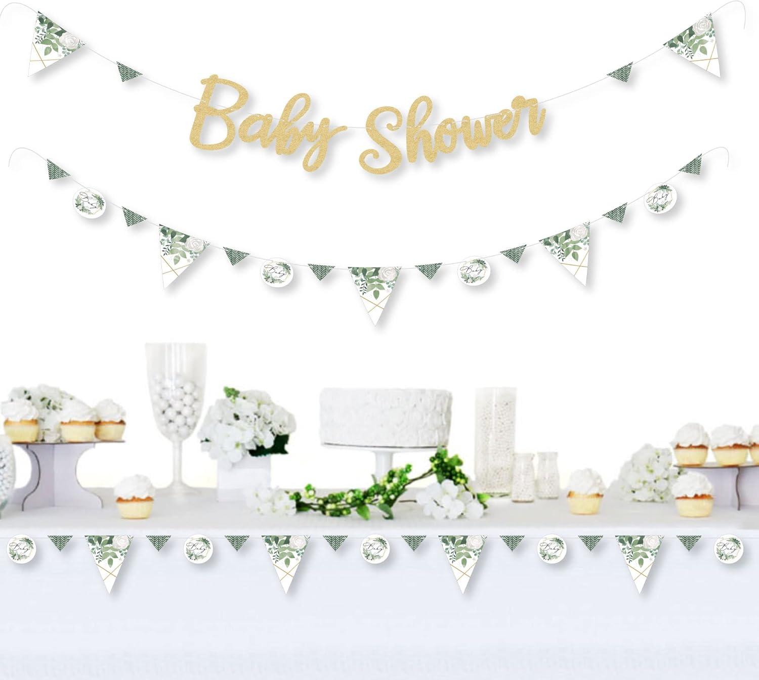Big Dot of Happiness Boho Botanical Baby - Greenery Letter Decoration - 36 Banner Cutouts and No-Mess Real Gold Glitter Welcome Baby Banner Letters