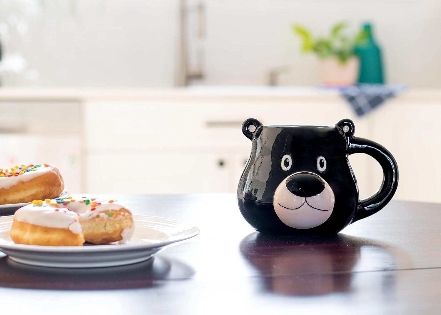 100 North ESNCHMG-BR Chubby Black Bear Face Character 20 ounce Glossy Ceramic Coffee Tea Cup Mug For Your Favorite Morning Brew