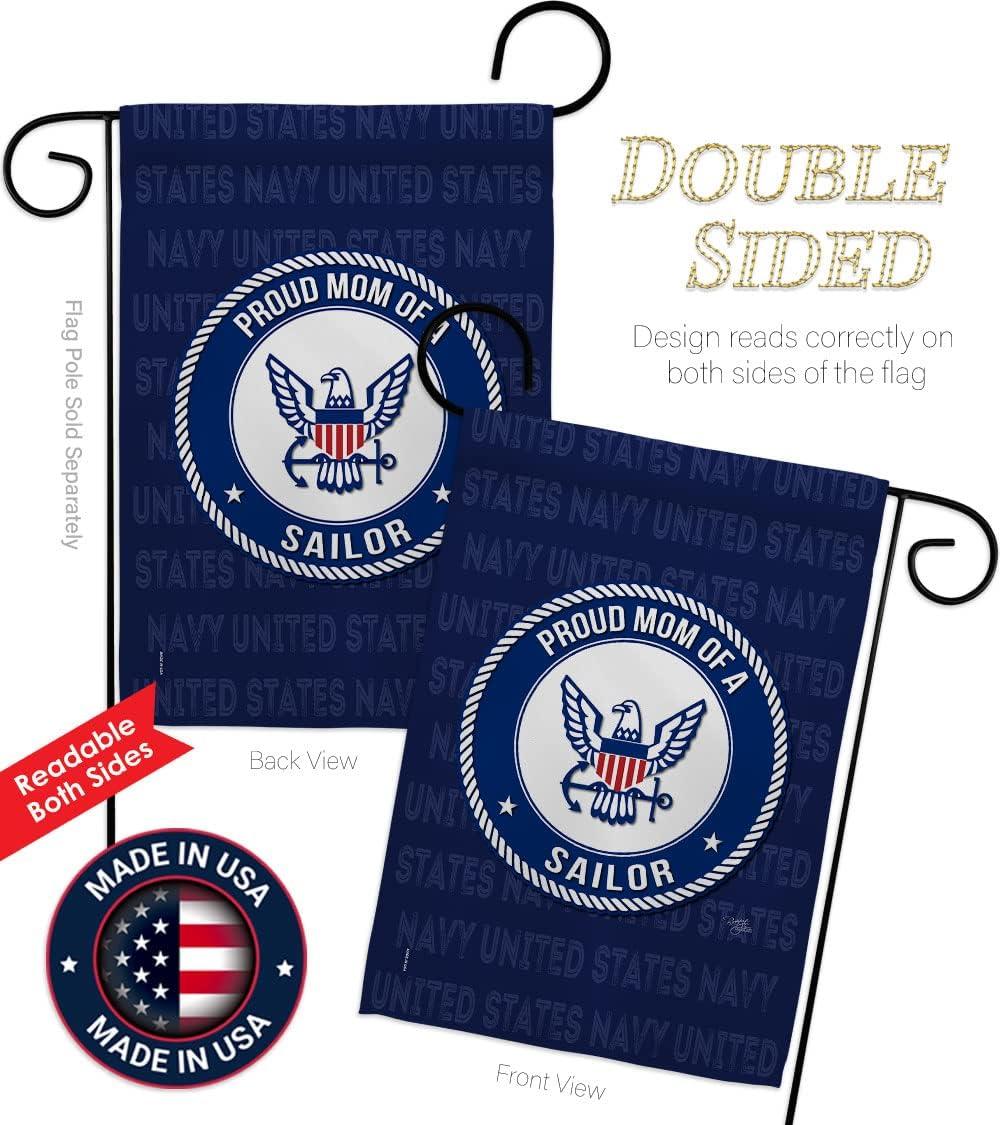 Proud Mom Sailor Garden Flag - Armed Forces Navy USN Seabee United State American Military Veteran Retire Official - House Decoration Banner Small Yard Gift Double-Sided Made In USA 13 X 18.5