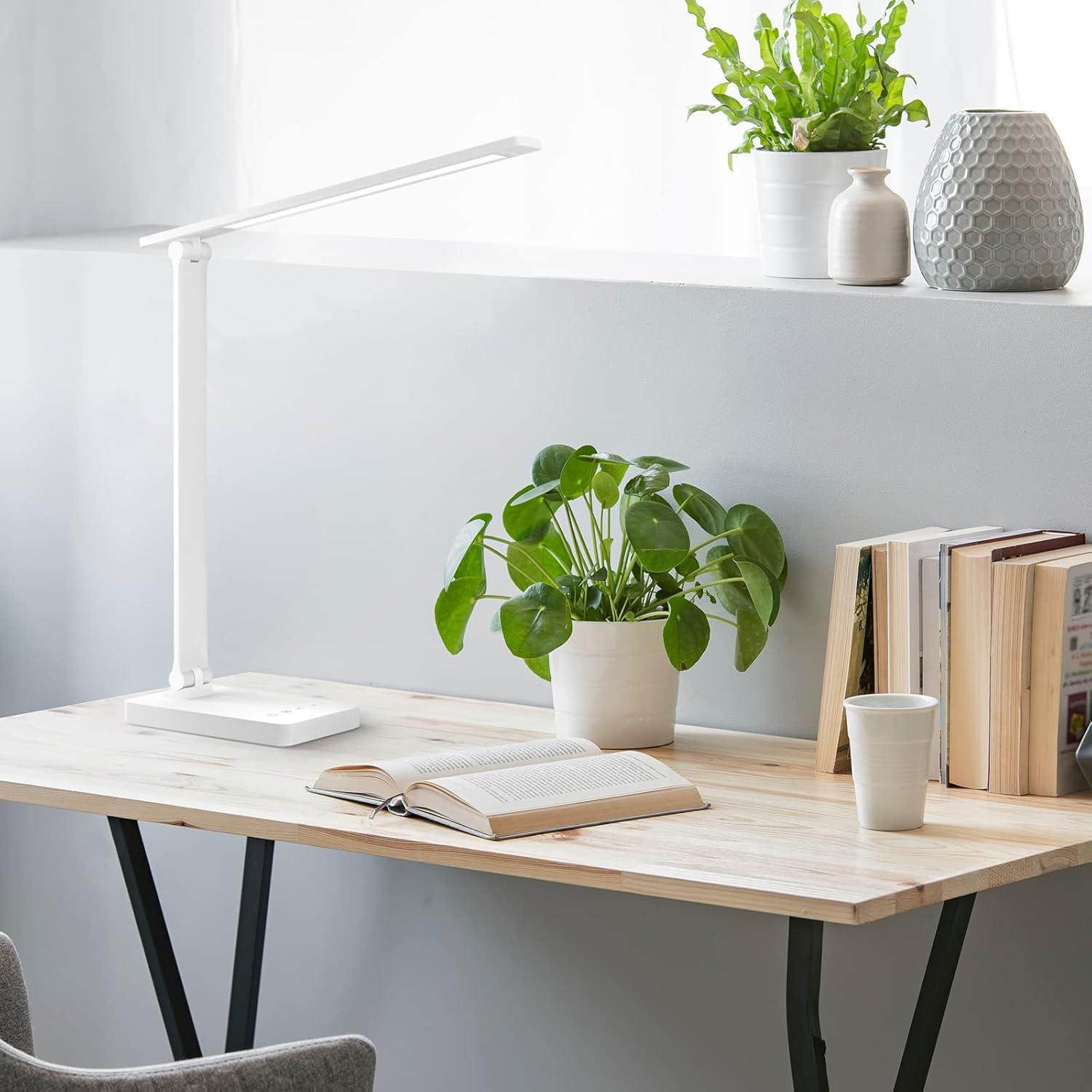 White Lacquered Metal Touch Control LED Desk Lamp