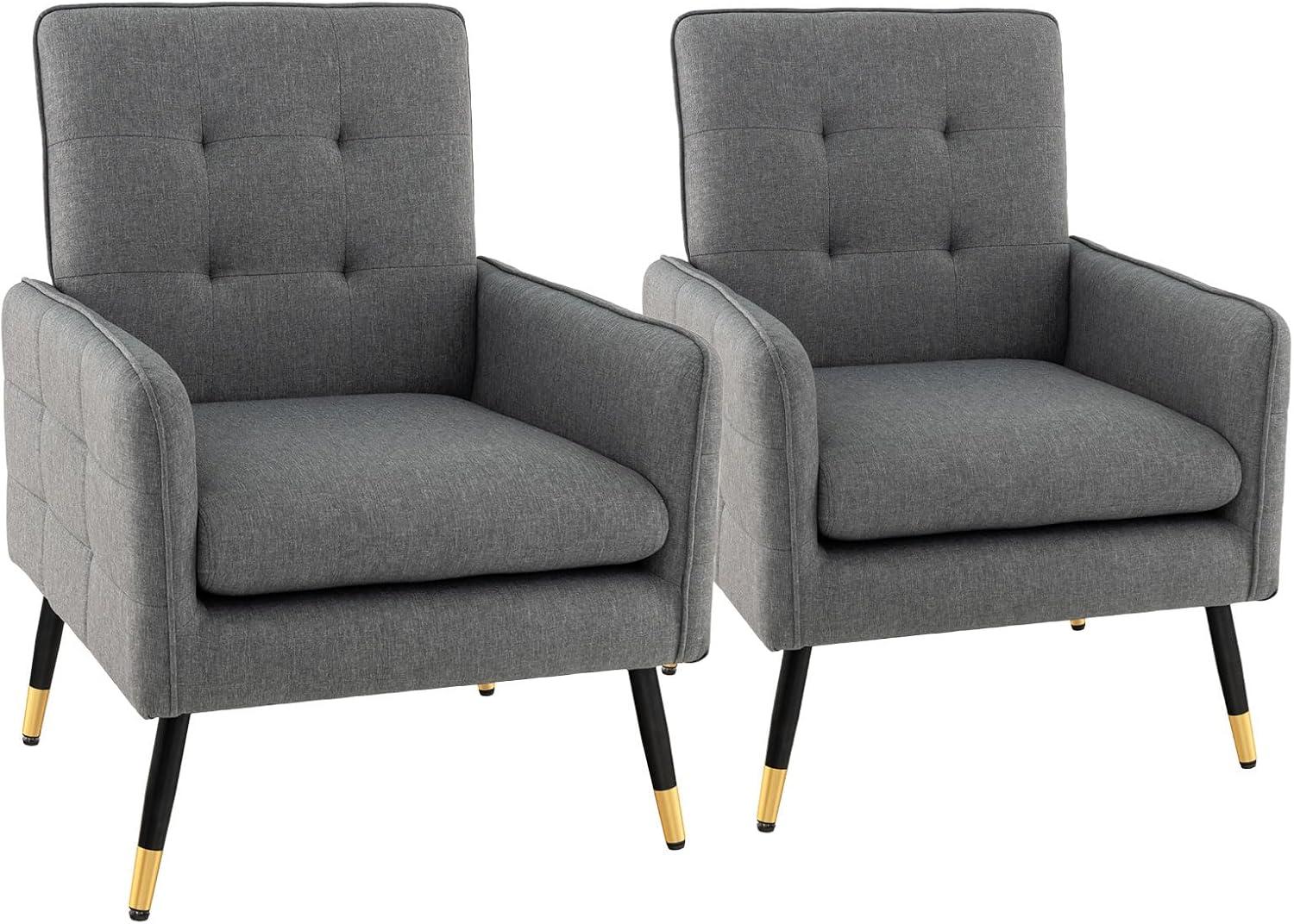 Gymax 2 Pieces Accent Chair Upholstered Armchair w/ Tufted Back & Metal Legs Gray