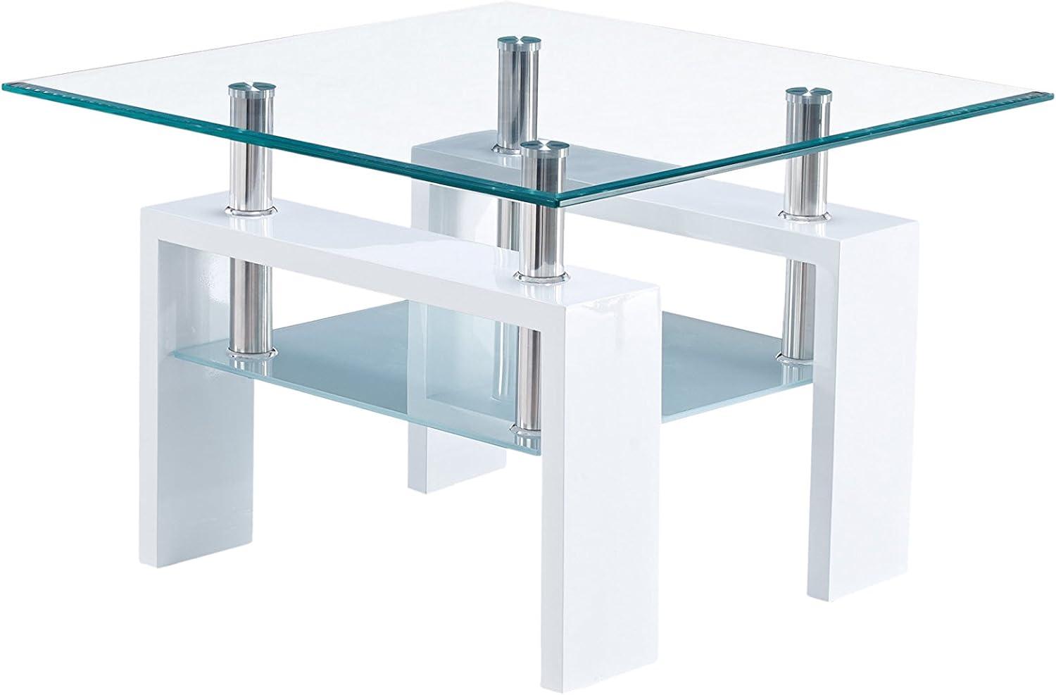 Glossy White and Frosted Glass Modern End Table with Shelf