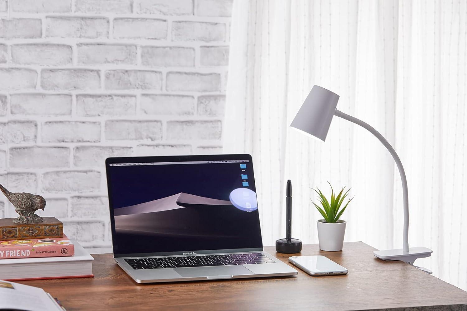 Adjustable LED Clamp Light, 7.48 in. White, Indoor, Desk Lamp