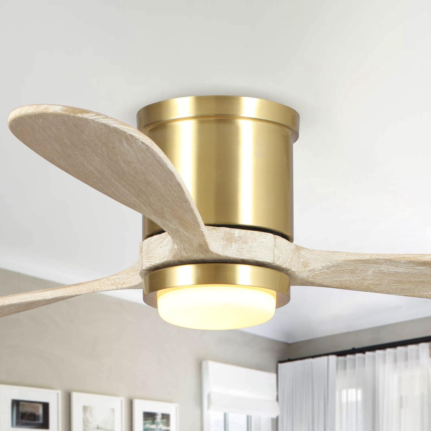 Golden Low Profile Ceiling Fan with LED Light and Remote