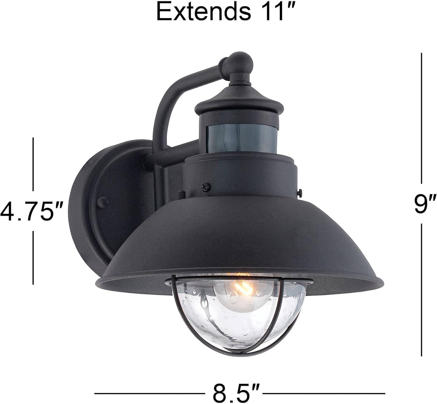 John Timberland Oberlin Rustic Farmhouse Outdoor Barn Light Fixture Black Dusk to Dawn Motion Sensor 9" Clear Seedy Glass for Exterior Deck House Yard