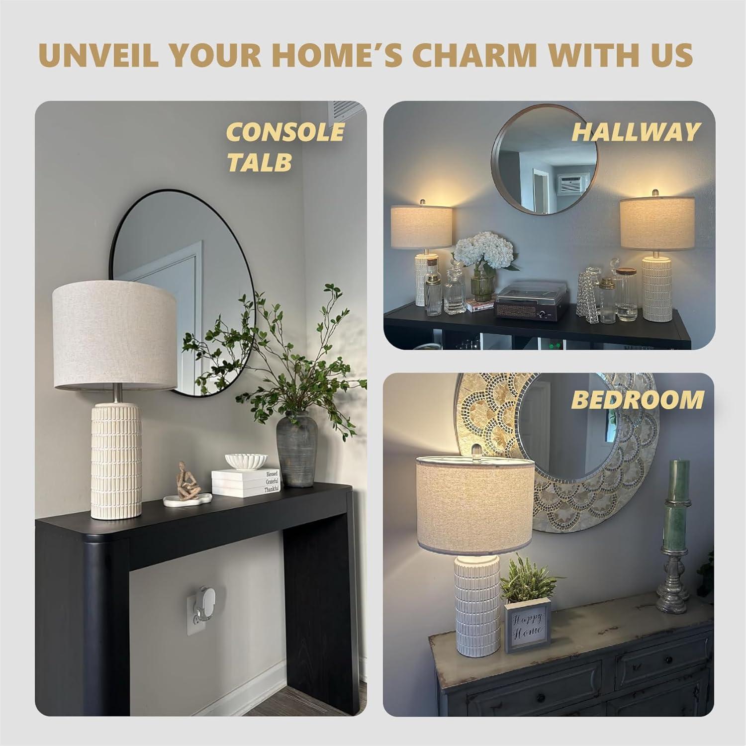 23" Modern Ceramic Table Lamp Set of 2 for Living Room White Desk Lamps for Bedroom Farmhouse Bedside Nightstand Bedside Lamp End Table Lamps Beige