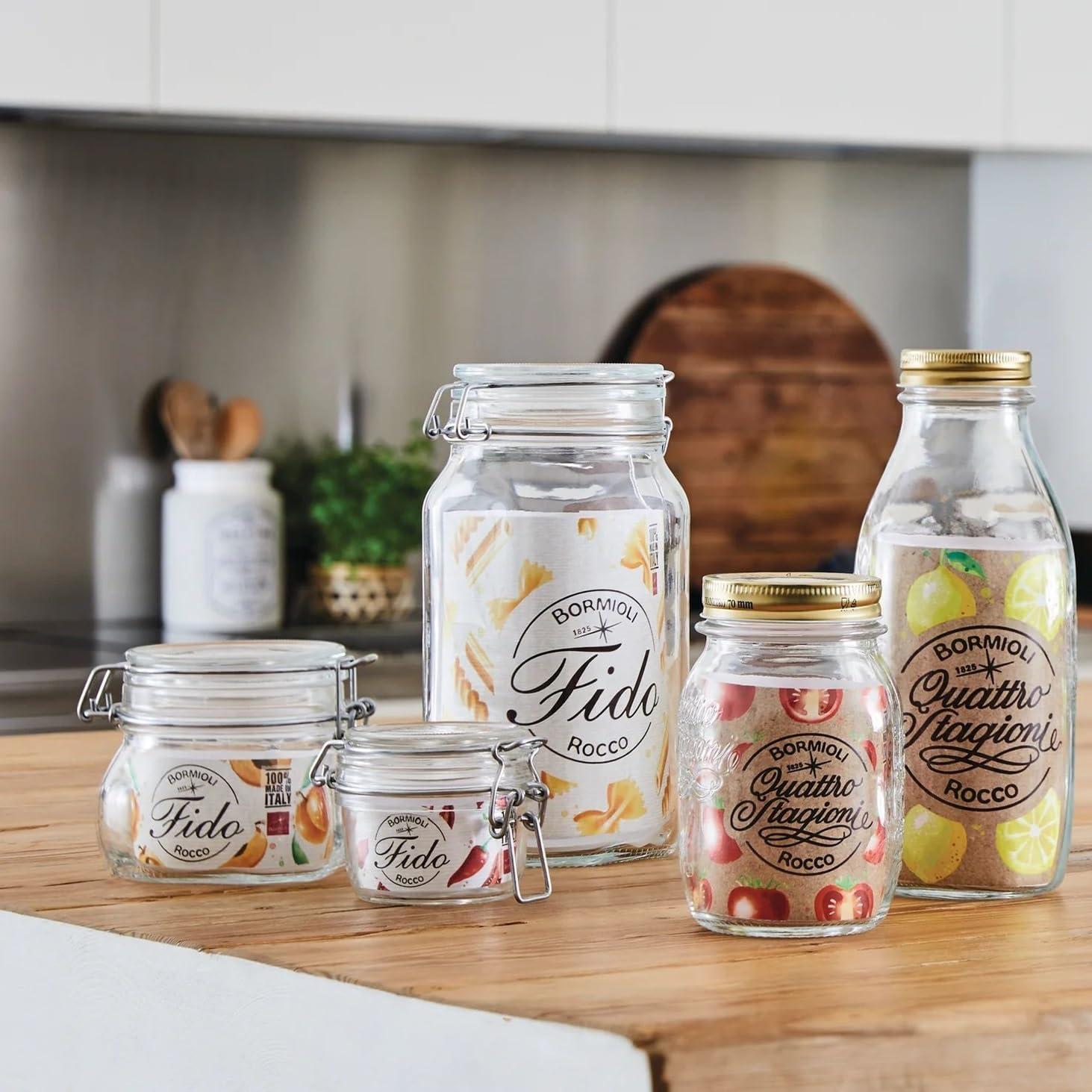 Bormioli Rocco Fido Glass Jar - 17.5 oz Airtight Container with Clamp Lid & Rubber Seal, BPA-Free Italian Jar for Meal Prep, Overnight Oats & Salads