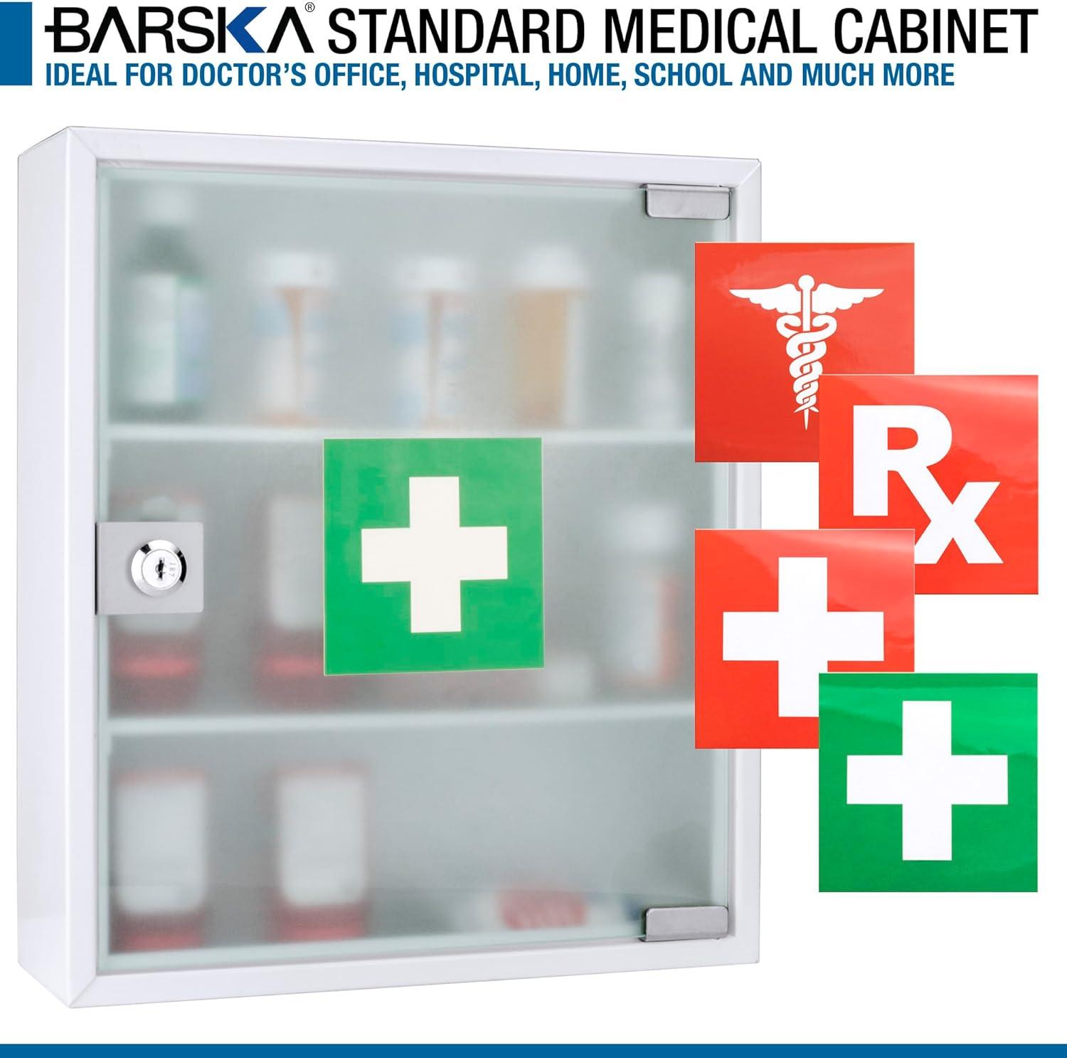 Barska Wall Mount Medical Security Cabinet with Key Lock – Standard Size, Includes Magnetic Erase Pad – for Medications, First Aid, or Supplies