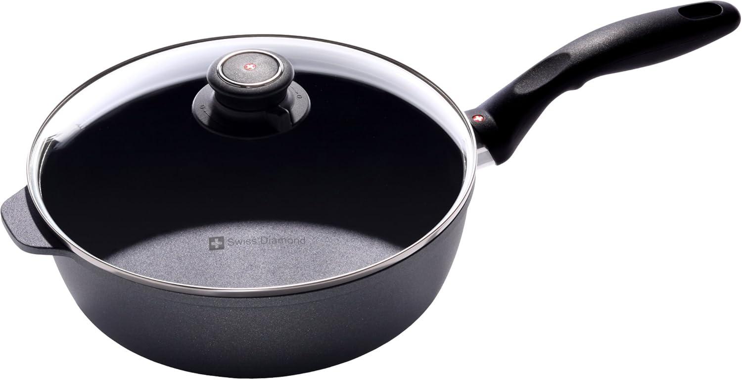 Swiss Diamond 3.2 Quart Nonstick Black Aluminum Saute Pan with Lid