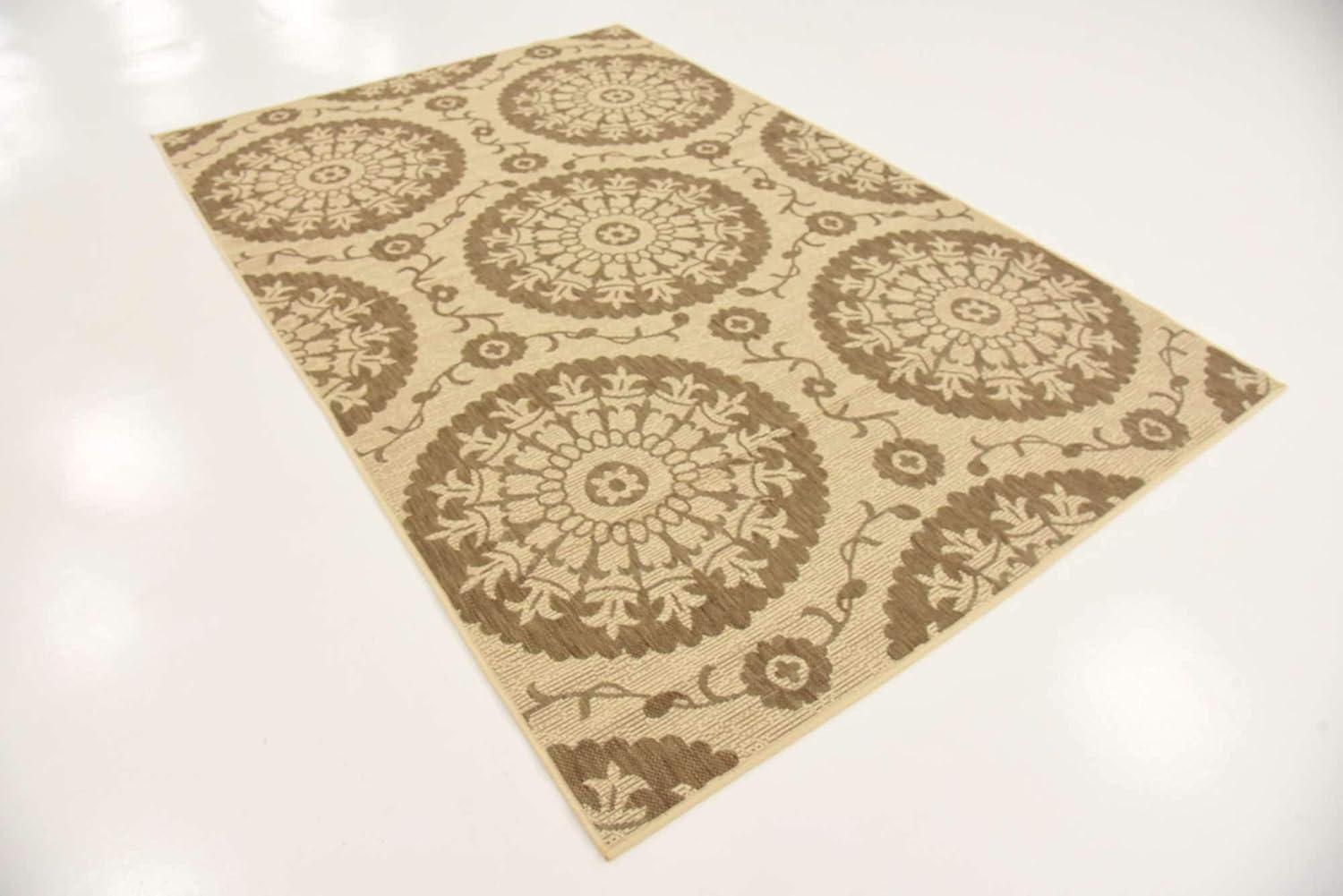 Elegant Medallion 5x8 ft Brown and Beige Outdoor Rug