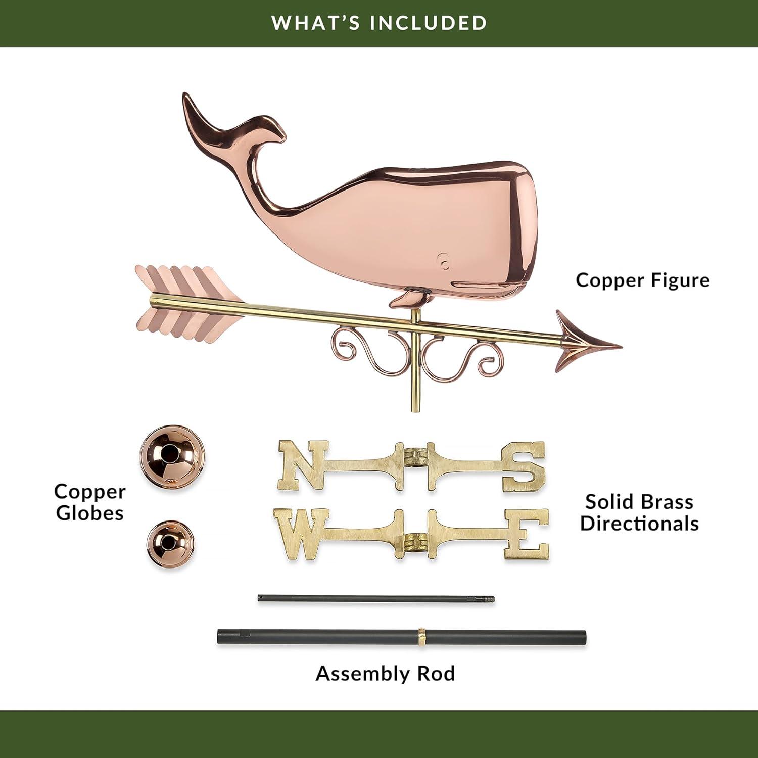 Save the Whales Pure Copper Weathervane- Good Directions: Outdoor Decorative Sculpture, 40" Max Height