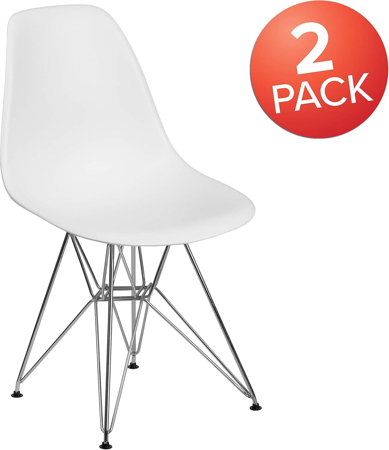 Flash Furniture 2 Pack Elon Series White Plastic Chair with Chrome Base