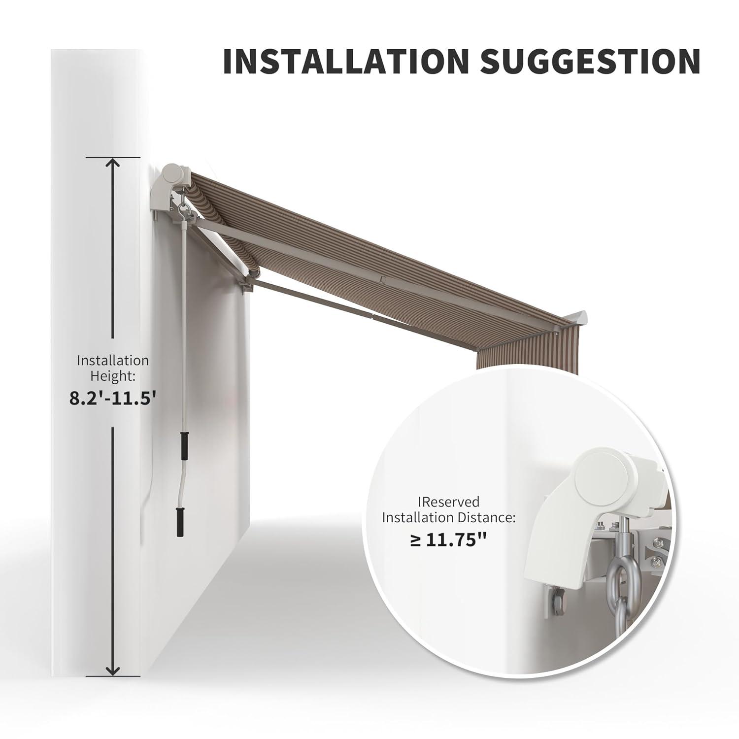 Outsunny 12' x 10' Manual Retractable Awning Outdoor Sunshade Shelter for Patio, Balcony, Yard, with Adjustable & Versatile Design, Beige and White