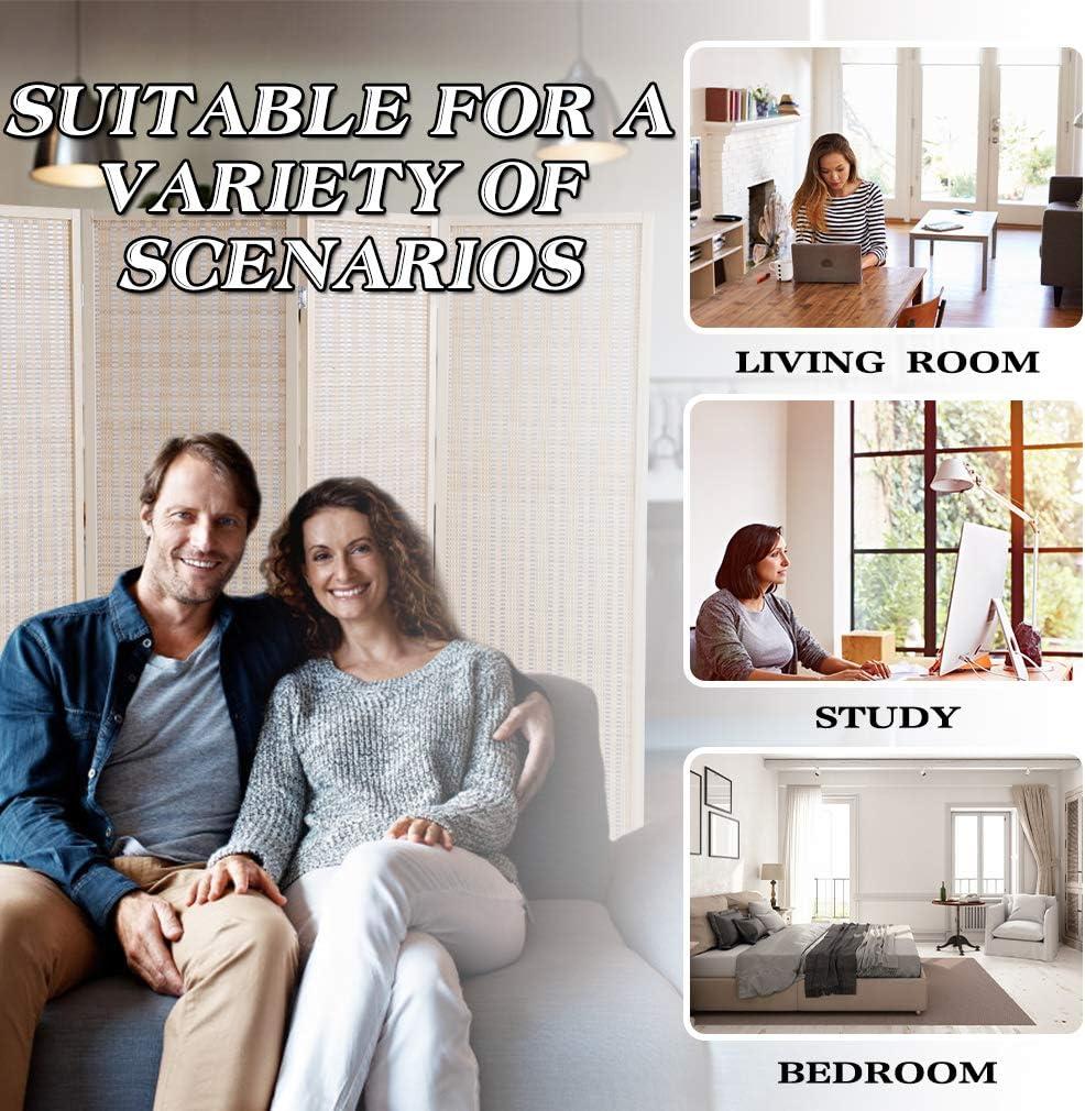 FDW Bamboo Room Divider Folding Privacy Wooden Screen 4 Panel 72 Inches High 17.7 Inches Wide Room Divider for Living Room Bedroom Study,Natural