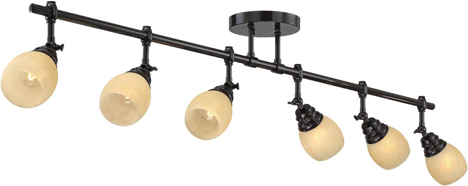 Pro Track Elm Park 6-Head Ceiling Track Light Fixture Kit Spot Light Directional Brown Bronze Finish Amber Glass Western Kitchen Bathroom 57 1/2" Wide