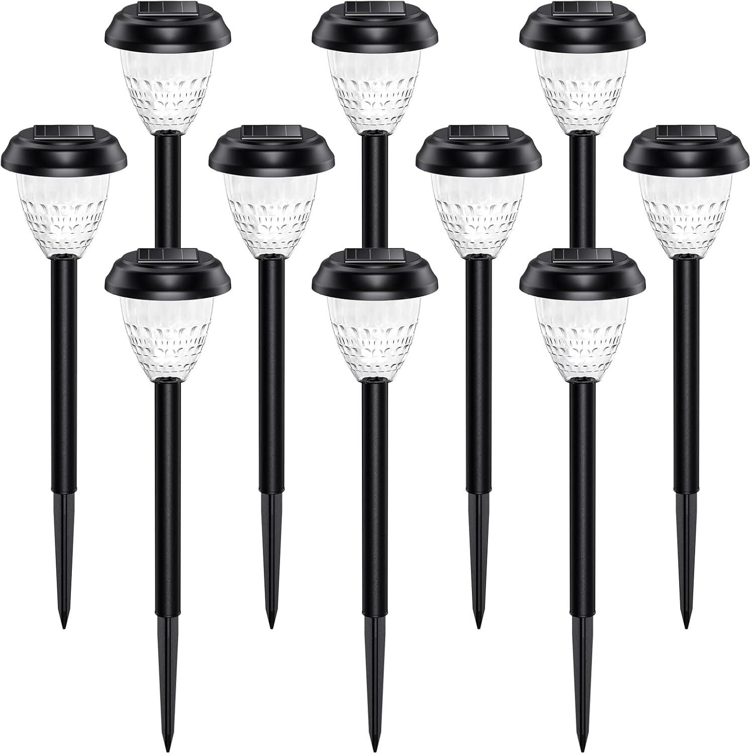 Super Bright Solar Lights Outdoor Waterproof 10 Pack, Dusk to Dawn Up to 12 Hrs Solar Powered Outdoor Pathway Garden Lights Auto On/Off, LED Landscape Lighting Decorative for Walkway Patio Yard