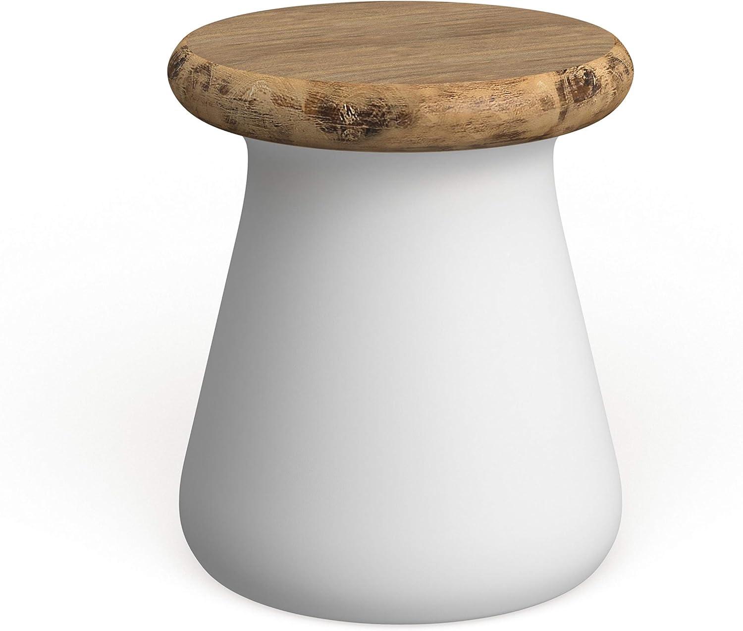 Ivory Acacia and Concrete Transitional Round Accent Table