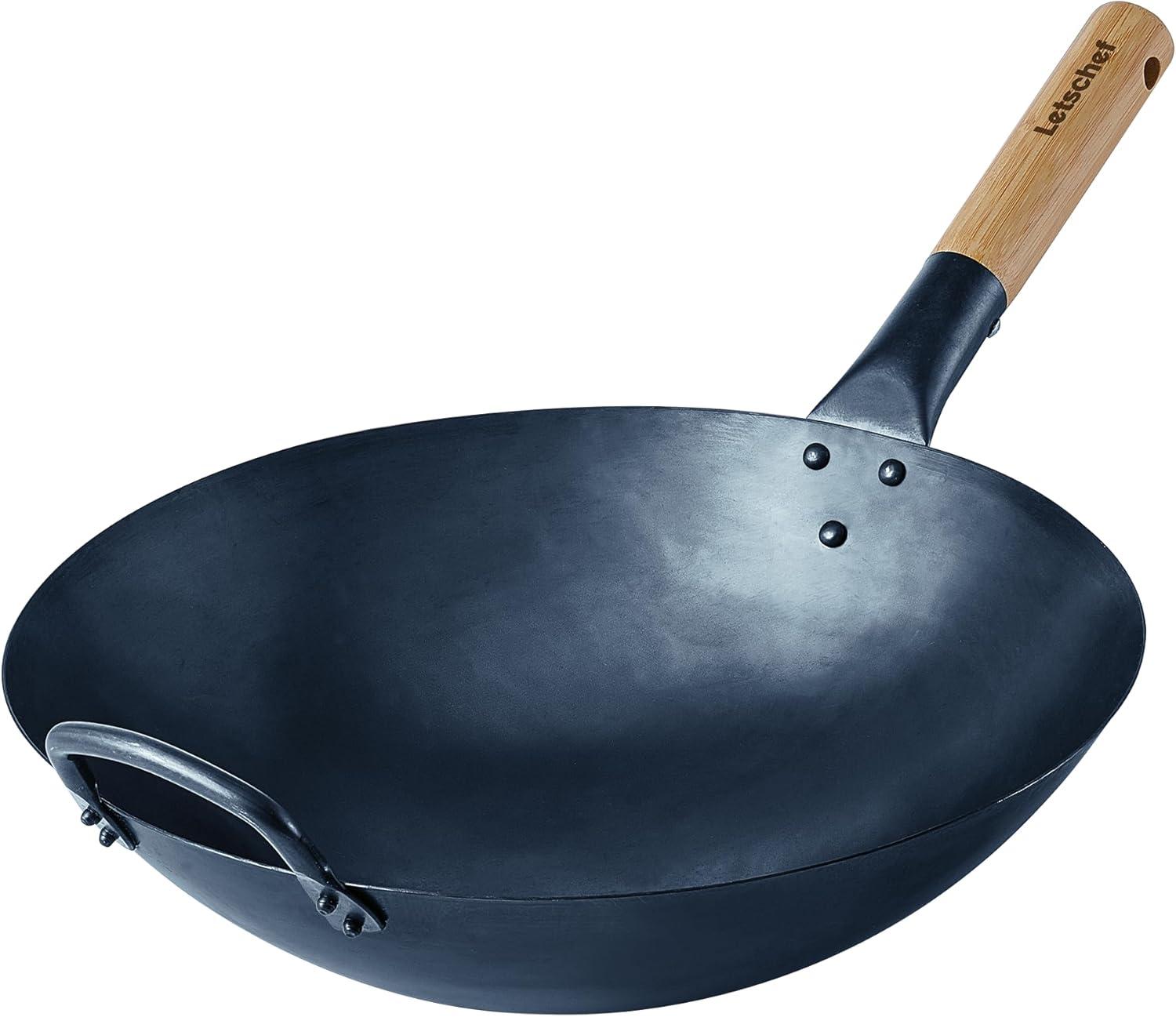 14-Inch Preseasoned Carbon Steel Wok with Bamboo Handle