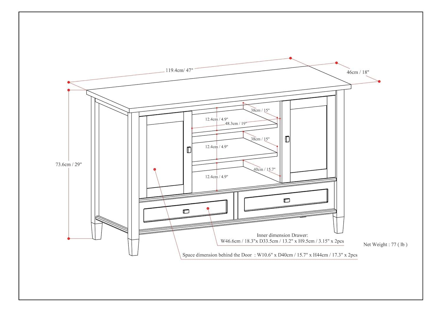 Simpli Home Warm Shaker 47"W Solid Wood TV Stand for TVs up to 55" with 2 Storage Cabinets and 2 Drawers