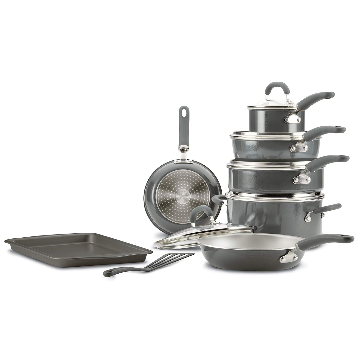 Gray Shimmer 13-Piece Nonstick Aluminum Cookware Set with Stainless Steel Handles