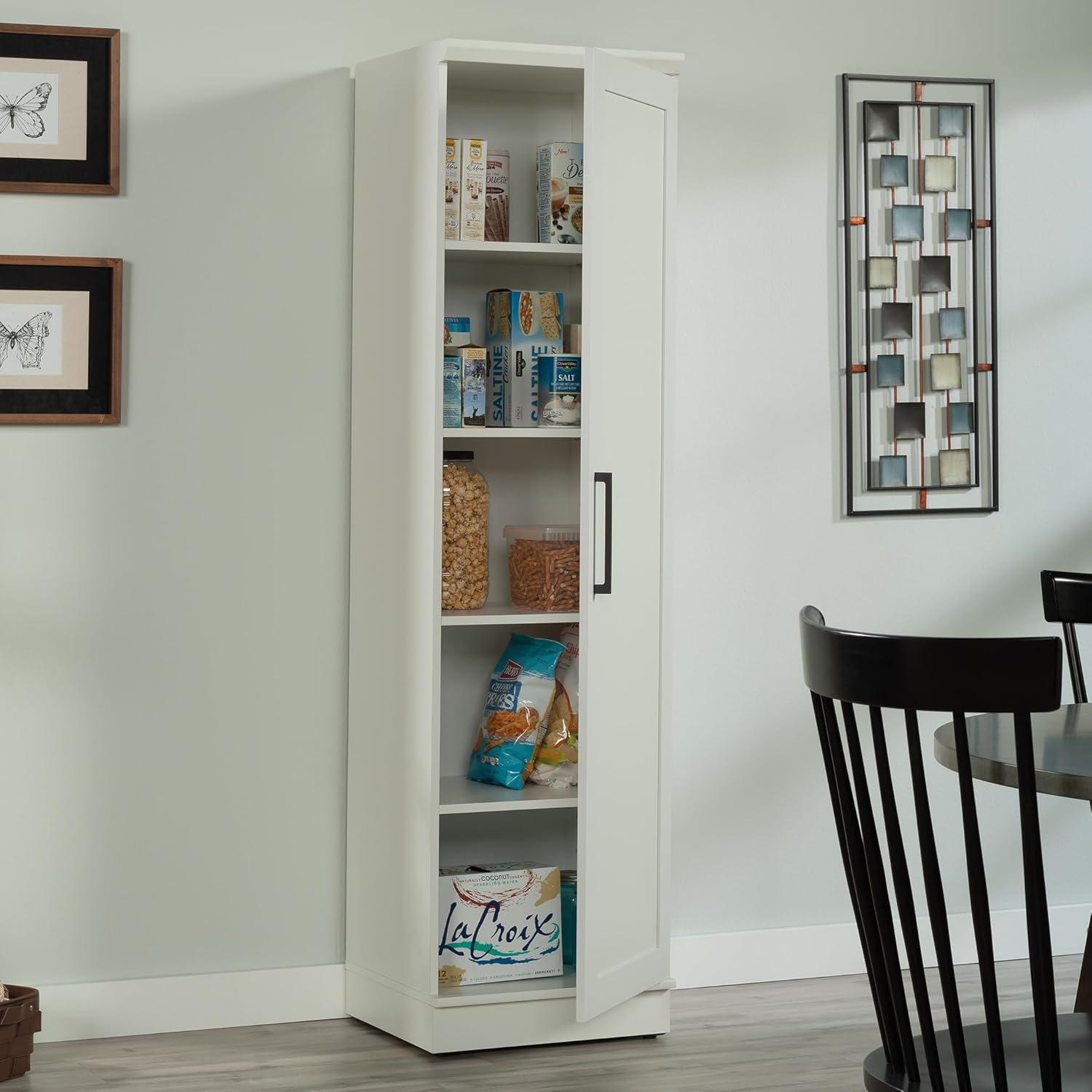 Sauder Homeplus Kitchen Storage Cabinet Soft White: 5-Shelf Utility Closet, Laminated Wood Composite