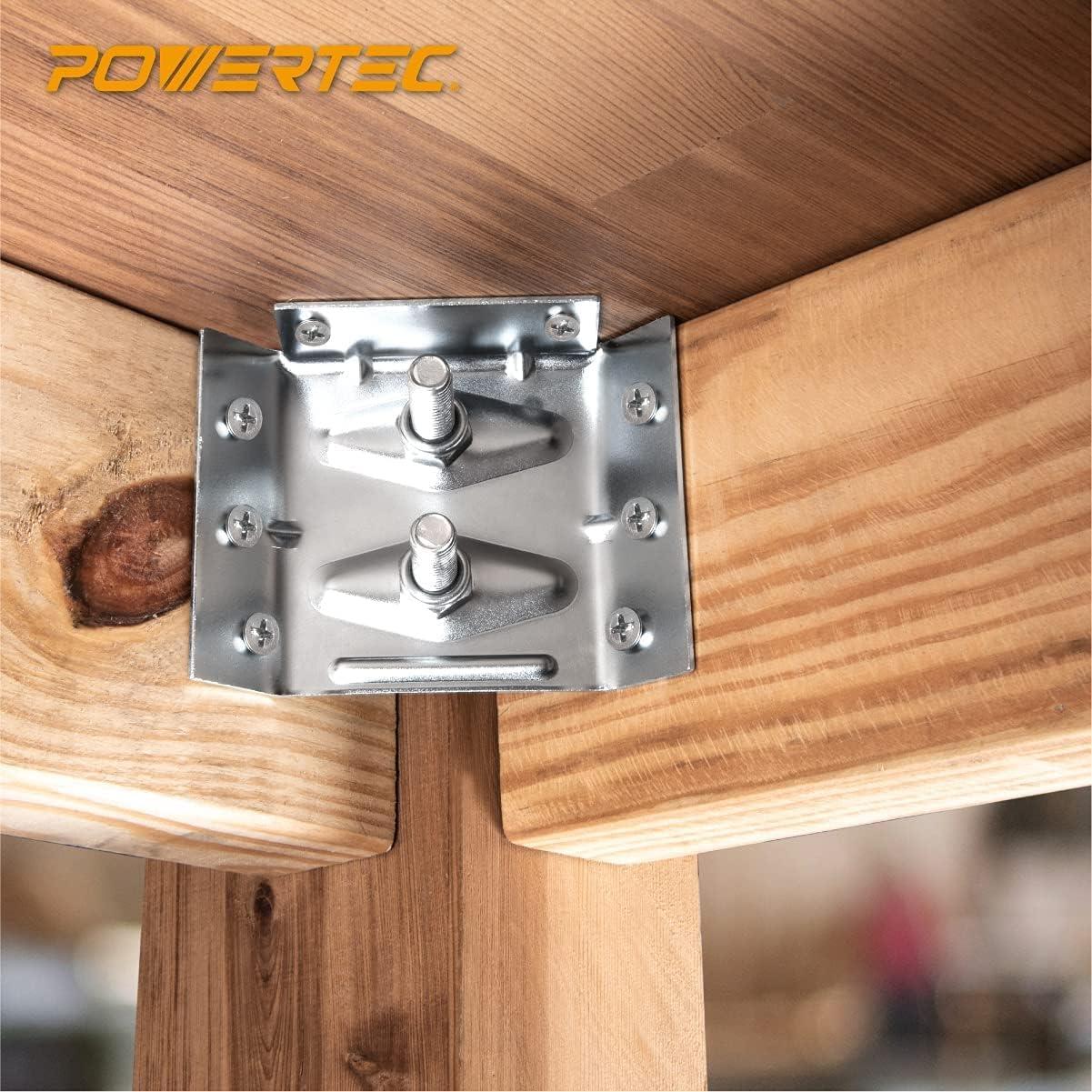 POWERTEC Set of 4, Surface Mount Corner Brackets with Mounting Hardware, Corner Braces for Table Aprons and Table Legs (71428)