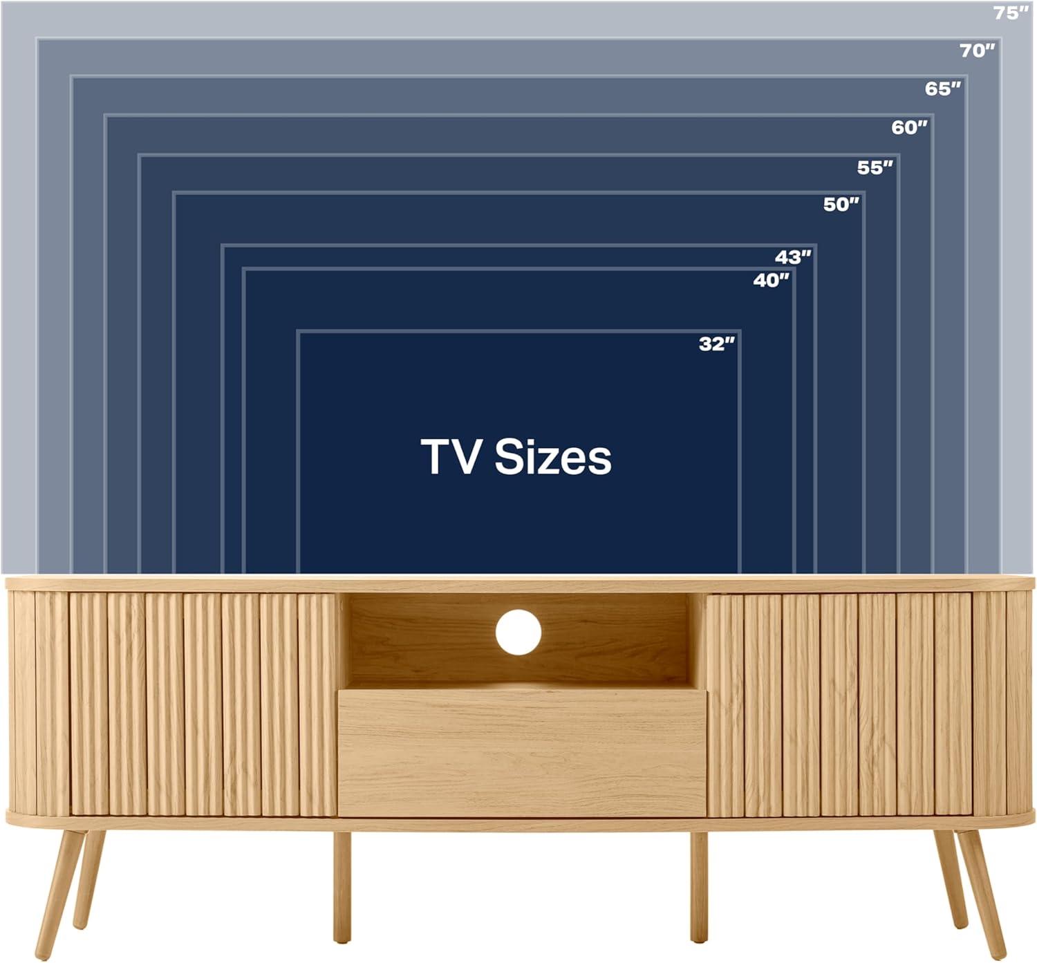 JONATHAN Y TVS1001A Damien 70 in. Farmhouse Curved TV Stand with Drawer and Storage Doors Fits TVs up to 75 in. with Cable Management