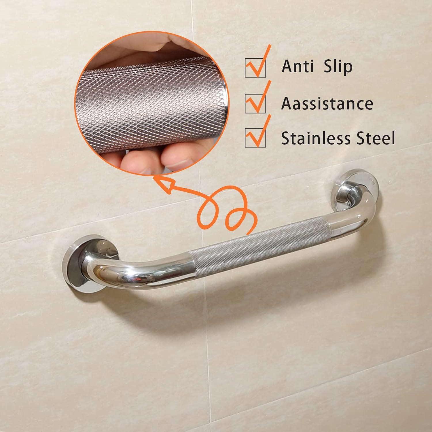 12-Inch Silver Stainless Steel Anti-Slip Shower Grab Bar Set